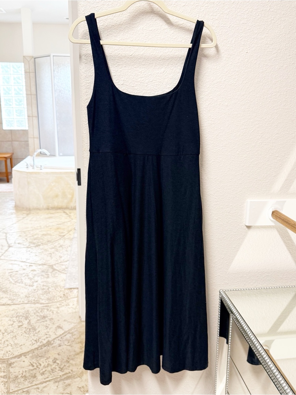 NEW Beyond Yoga Featherweight Square Neck Midi Dress Darkest Night Large NWOT